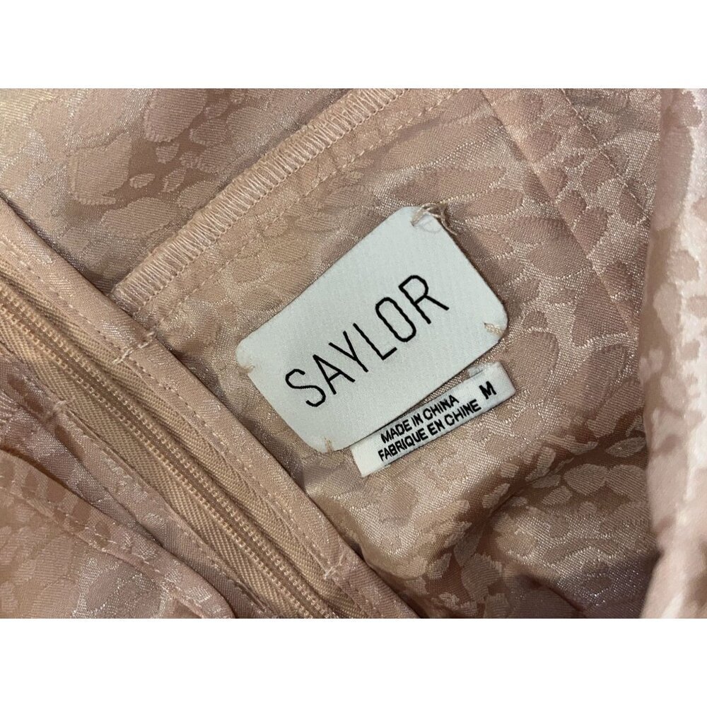 Saylor Dress Pink Maxina Jacquard Sleeveless Ruffles Tiered V-Back Midi Size M - Picture 8 of 9